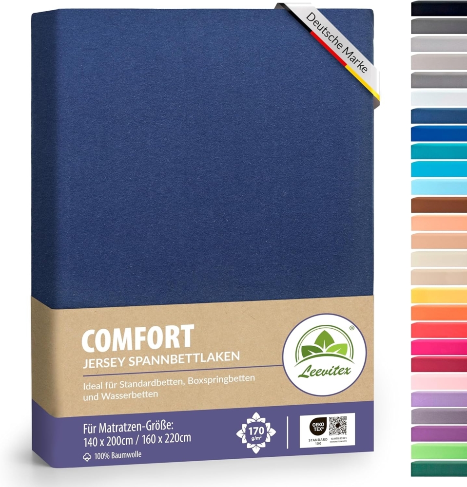 leevitex® Spannbettlaken Premium 170g/m², Gummizug: rundum, schwer und dick, 100% Jersey-Baumwolle, auch Boxspringbett geeignet Bild 1