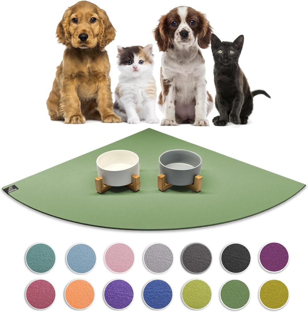 SANOZOO® - Napfunterlage, Öko-TEX - Made in Germany - rutschfeste Futtermatte für Hunde & Katzen, Eckrund 60 x 60 cm Olivgrün Bild 1