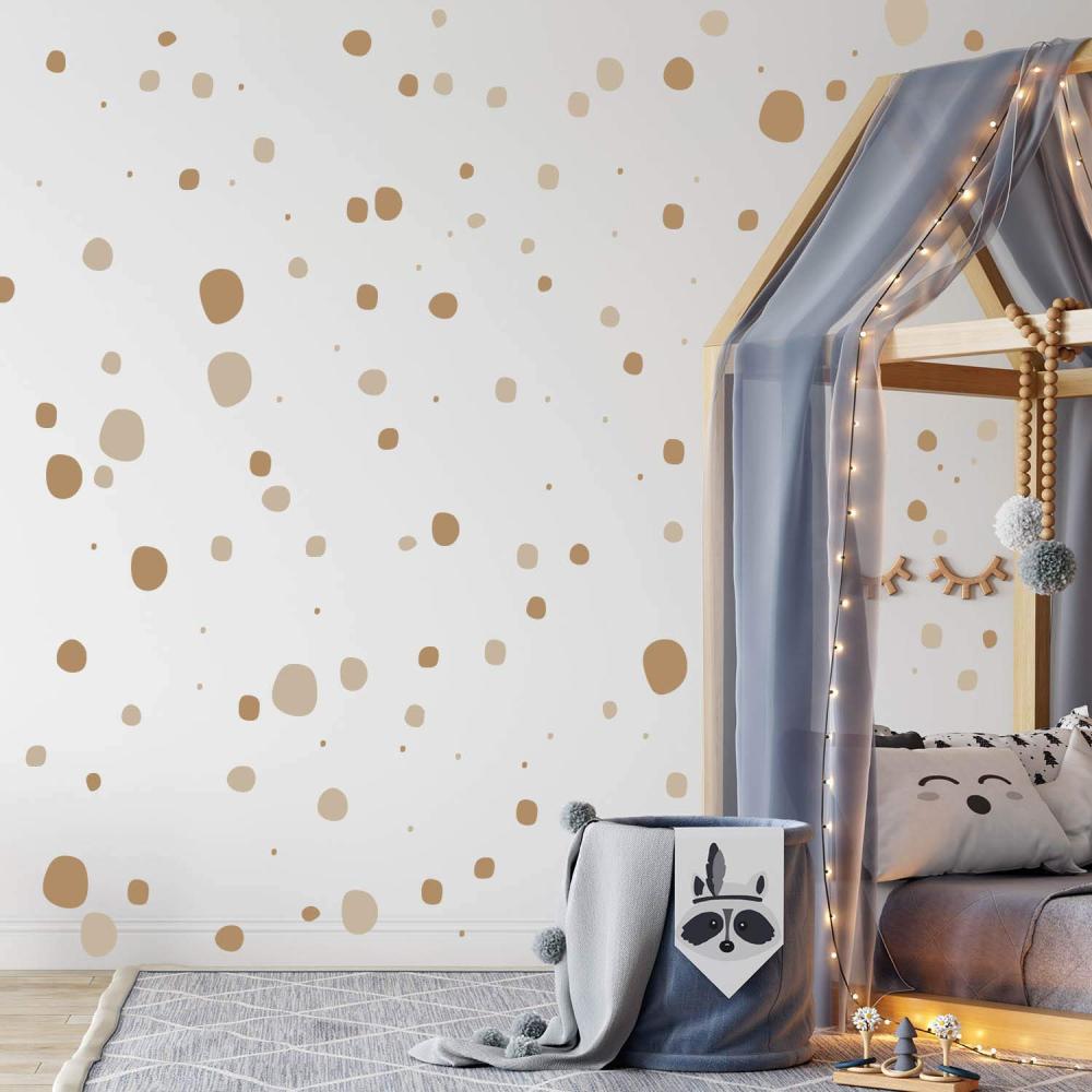 WANDKIND TUPFEN DOTS Wandtattoo 128 Stück | rund & handgezeichnet Punkte | Konfetti AUFKLEBER Kindergarten | unregelmäÃŸige Punkte Wandsticker Kinderzimmer ZWEIFARBIG (Beige/Hellbraun) Bild 1