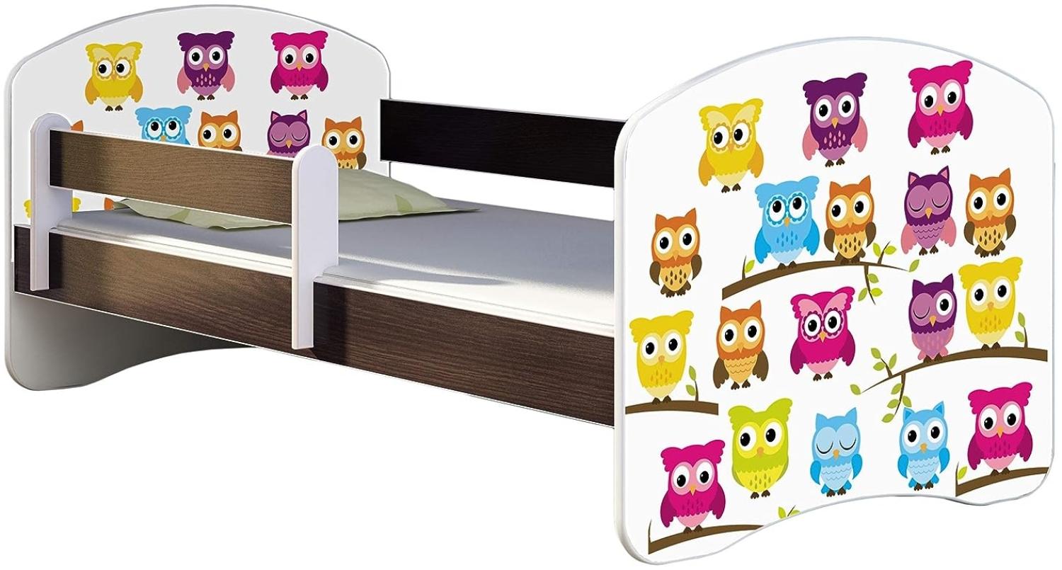 ACMA Kinderbett Jugendbett mit Einer Schublade und Matratze Wenge mit Rausfallschutz Lattenrost II 140x70 160x80 180x80 (31 Eule, 160x80) Bild 1