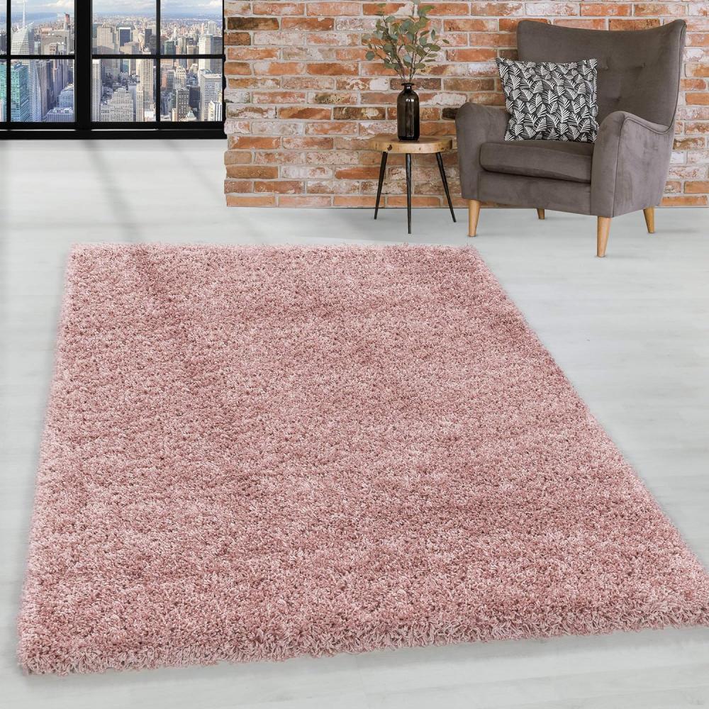 HomebyHome Shaggy Hochflor Teppich Wohnzimmer 200x300 (200x290 cm) Rosa - Teppich Flauschig, Modern, Plüsch und Weich - Ideal für Schlafzimmer, Esszimmer und als Küchenteppich Bild 1