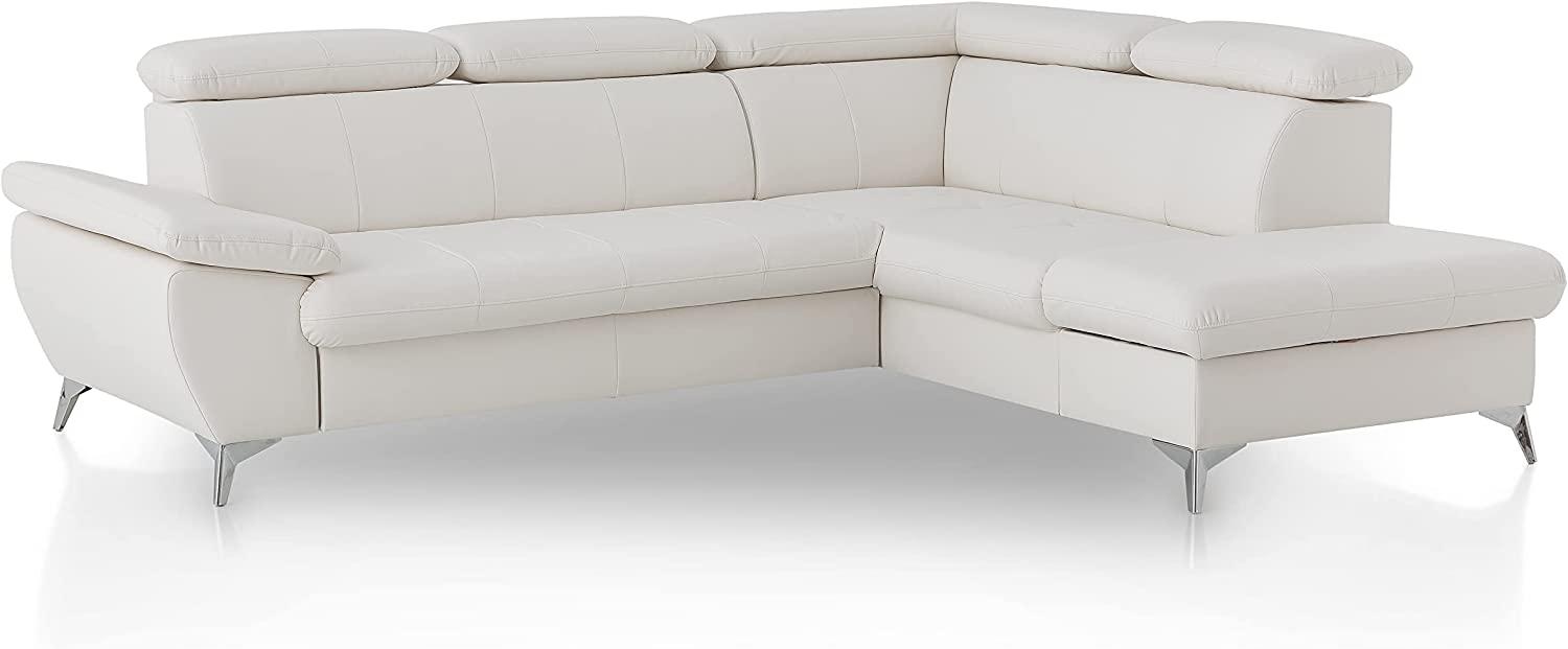 Mivano Ecksofa Gisele / Eckcouch mit Schlaffunktion, Stauraum, Armteilfunktion und Kopfteilverstellung / 256 x 83 x 209 / Kunstleder, Weiß Bild 1