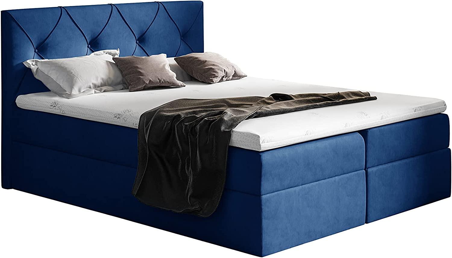 99rooms Arian Boxspringbett Velours 200 x 200 cm Dunkelblau Bild 1