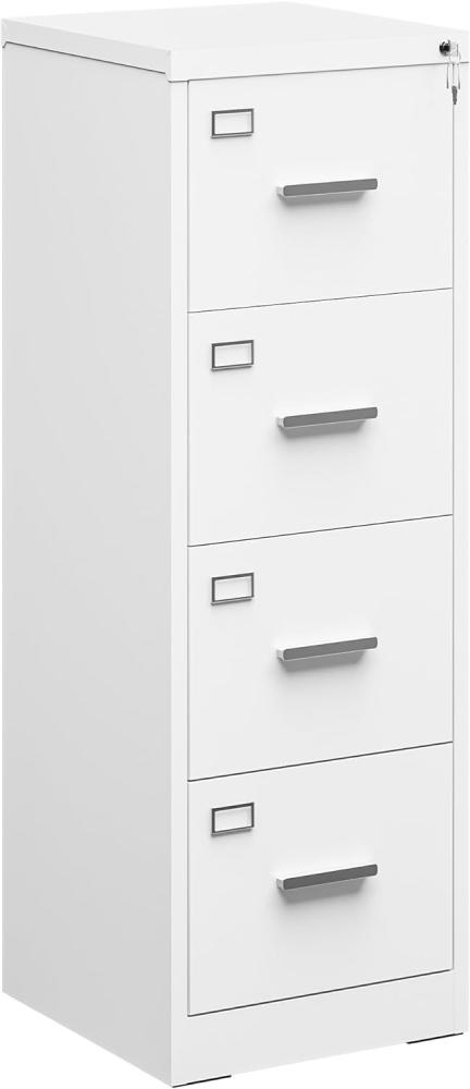 YITAHOME Aktenschrank Abschließbar mit 4 Schubladen, Metall Aktenschränke mit Cue-Karte für A4, Legal, Letter, Büroschrank Metallschrank für Home-Office, Hängeregistratur, Weiß, 62 x 45 x 133cm Bild 1