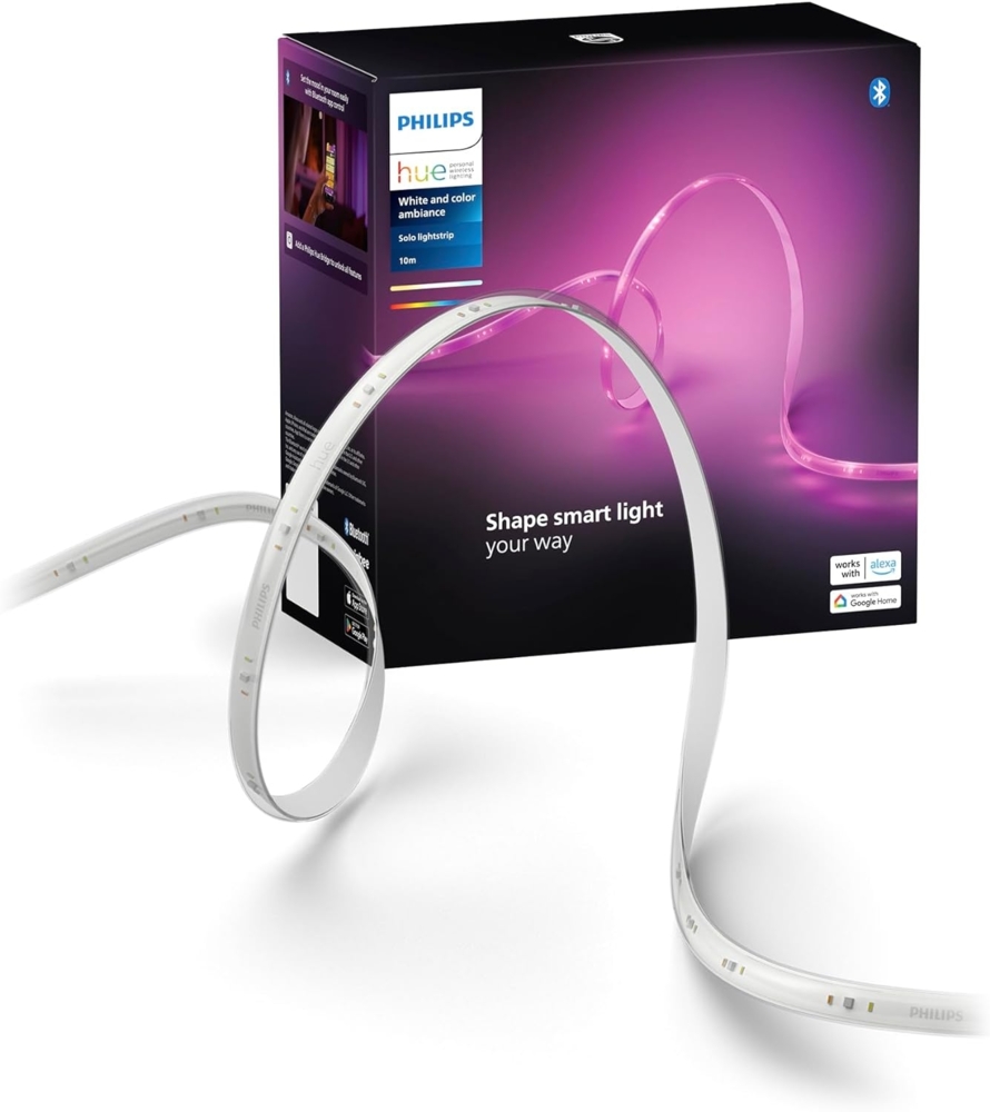 Philips Hue Indoor 10m Smart LED Solo lightstrip Basis-Set, 1er-Pack, Steuerung mit der Hue App, Funktioniert mit Alexa, Google Assistant und Apple HomeKit Bild 1