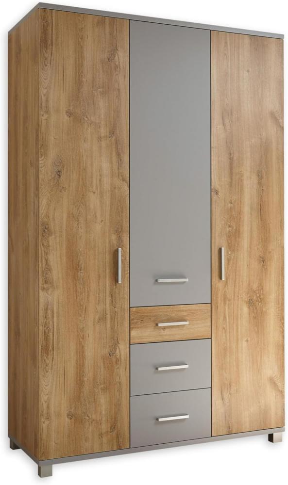 LARISSA Babyzimmer Kleiderschrank in Bolton Oak Optik / Arktisgrau - Vielseitiger Drehtürenschrank mit viel Stauraum - 120 x 195 x 53 cm (B/H/T) Bild 1