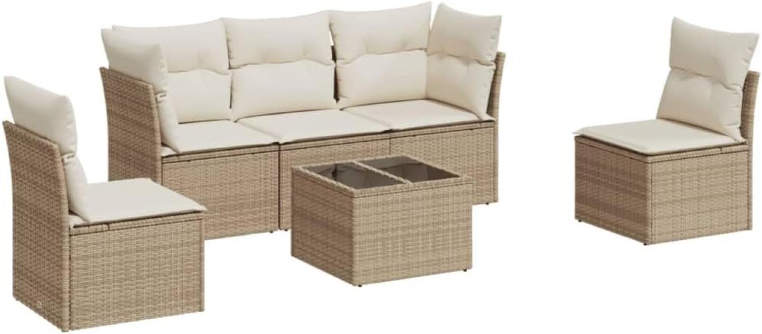 vidaXL 6-tlg. Garten-Sofagarnitur mit Kissen Beige Poly Rattan 3249197 Bild 1