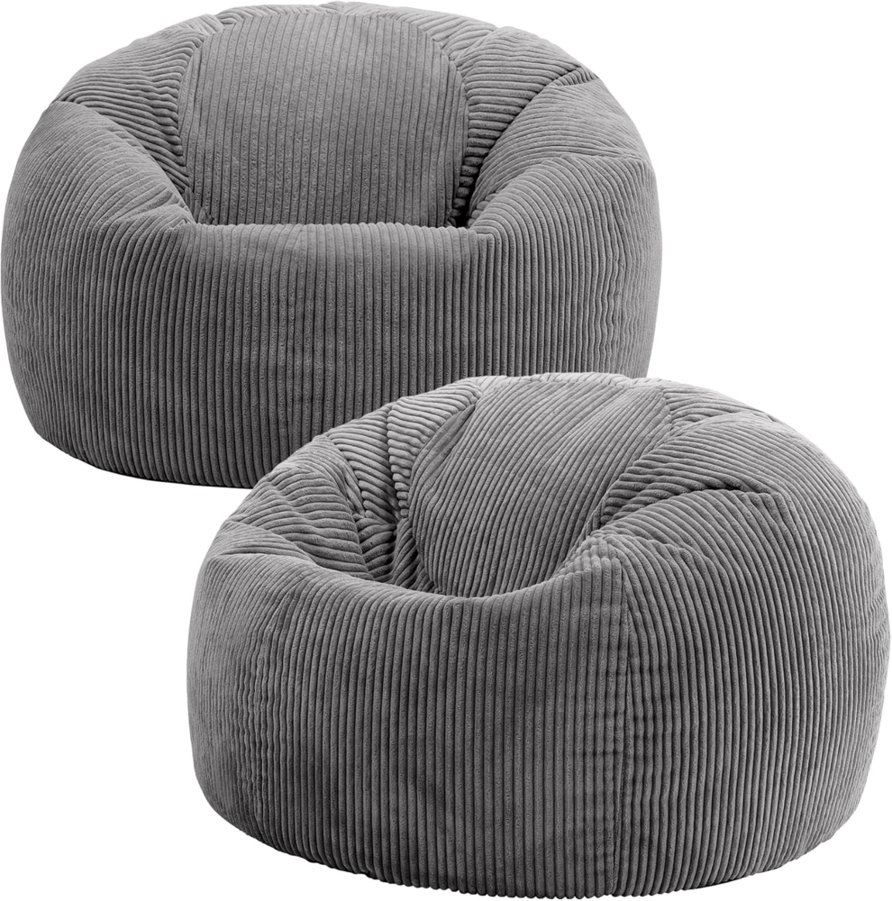 Icon Kingston Sitzsack Cord, Dunkelgrau, 2er Pack, Sitzsack Erwachsene mit Füllung, Bean Bag, Cord Sessel, Lounge Sessel, Lounge Stuhl, Schlafzimmer, Wohnzimmer, Wohnzimmer Möbel Bild 1