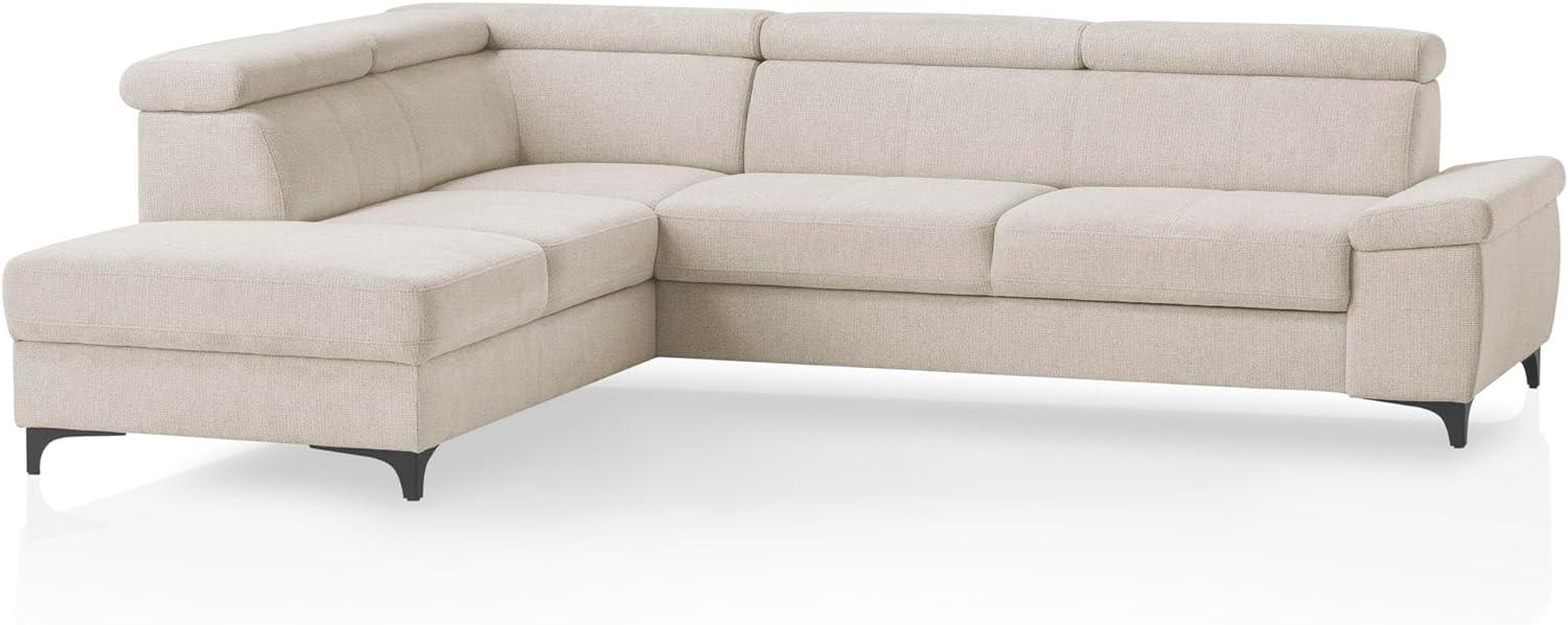 Traumnacht Montpellier Ecksofa 3-Sitzer mit festem Anbauelement (Hocker) inkl. Schlaffunktion, Bettkasten rechts und verstellbarem Kopfteil, beige, produziert nach deutschem Qualitätsstandard Bild 1