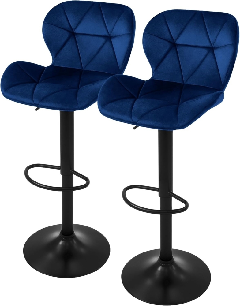 ML-DESIGN Barhocker Gepolsterter Barstuhl mit Rückenlehne und Fußstütze, 360° drehbar (Komplett-Set, 2 St), Bistrohocker aus Samt, Blau, Drehstuhl Hocker Tresenhocker Bild 1