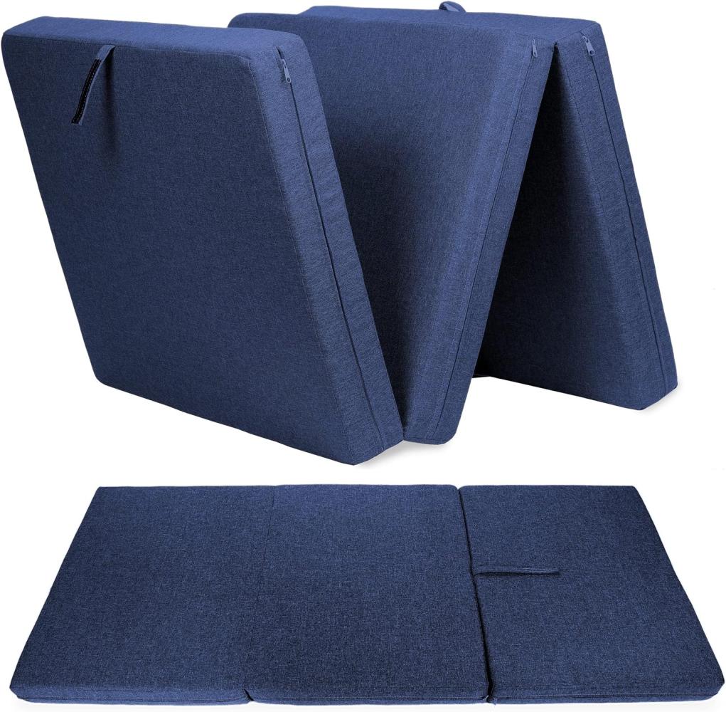 sunnypillow Premium Klappmatratze 120 x 195 x 15 cm Blau | 3-teilige Faltmatratze mit abnehmbarem Bezug | Schaumstoff extra dick 15cm | Matratze faltbar klappbar Gästematratze Reisematratze | Bild 1