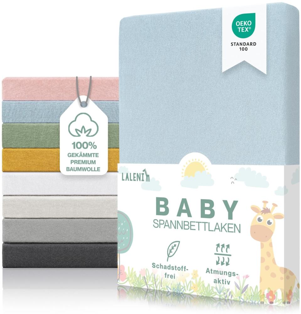 Laleni Premium Spannbettlaken Stubenwagen rechteckig 42x81 cm - Oeko-Tex Zertifiziert, 100% Baumwolle, atmungsaktives Spannbetttuch Jersey Baby, 150 g/m², Hellblau Bild 1