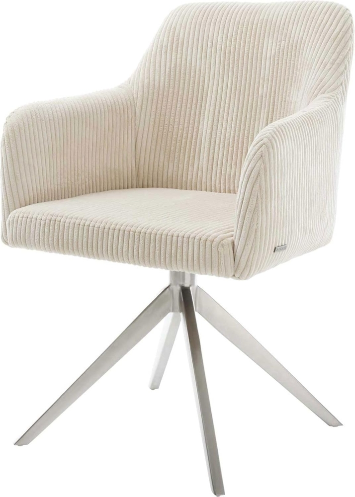 Esszimmerstuhl Greg-Flex Cord Beige Kreuzgestell breit Edelstahl Taschenfederkern Bild 1