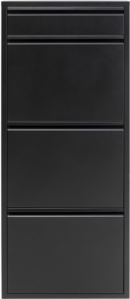 Kare Design Schuhschrank Caruso, Schwarz, Stahl, mit 4 Klappen, Schuhablage für 6 Paar Schuhe, schmal, platzsparend, hoch, Schuhregal, Eingangsbereich, 115 x 50 x 15 cm (H/B/T) Bild 1