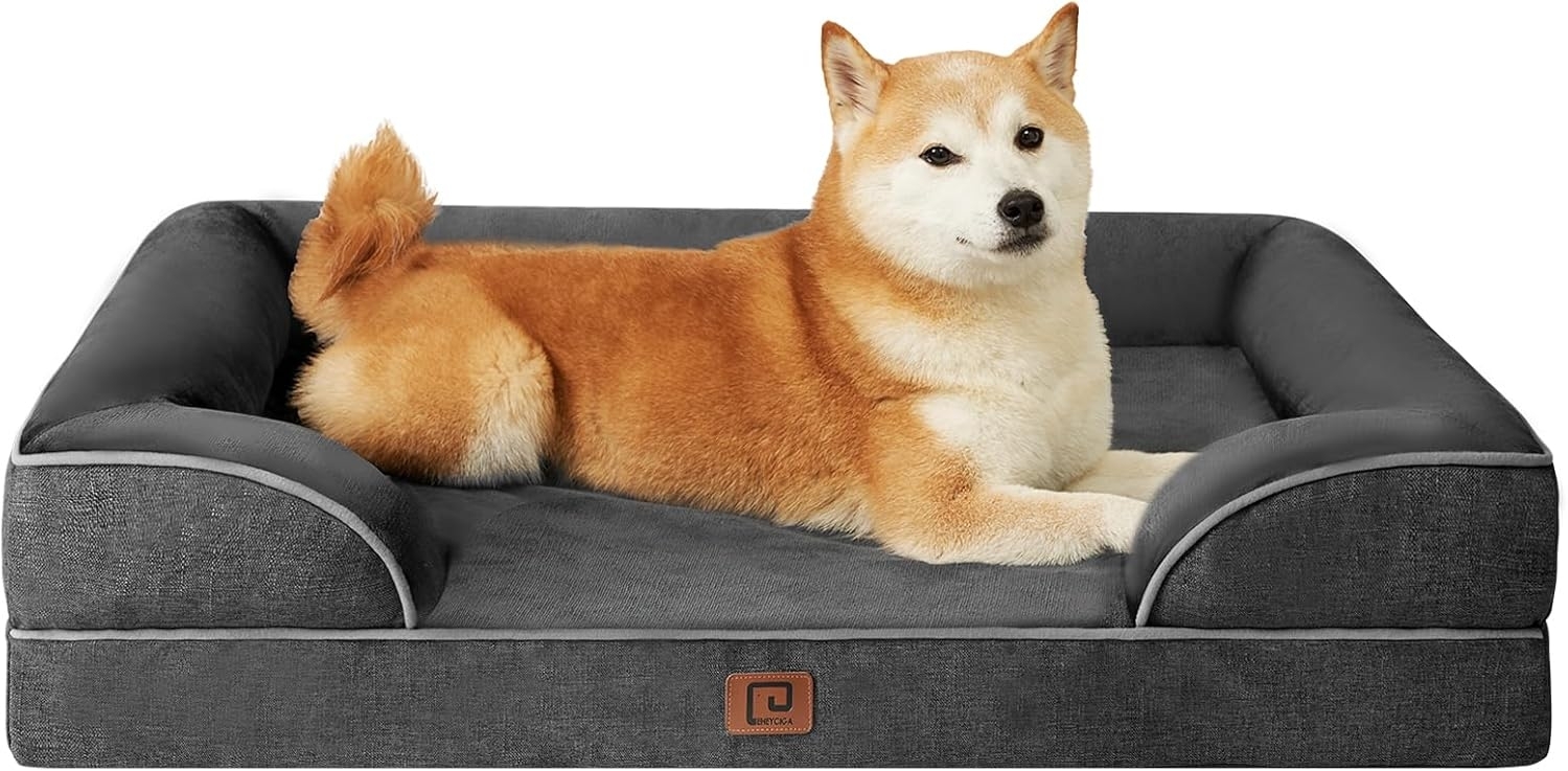 LuxusKollektion 'EHEYCIGA' orthopädisches Hundebett für große Hunde, mit Memory Foam, waschbar, Flanell dunkelgrau, 68 x 91 x 15 cm Bild 1