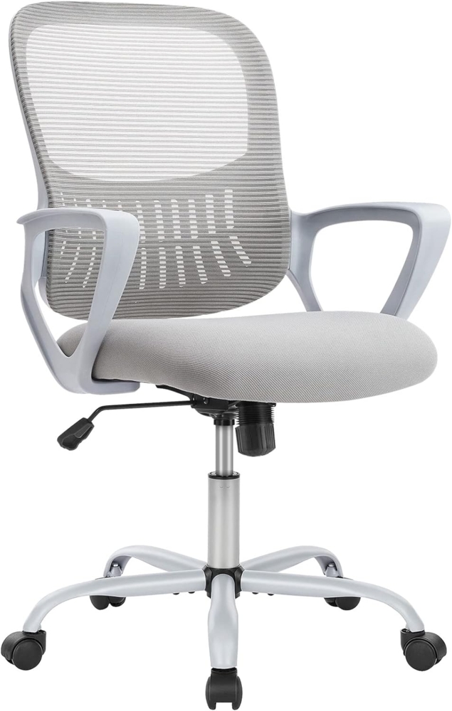 DUMOS Bürostuhl Ergonomisch, Schreibtischstuhl mit Lendenwirbelstütze, Drehstuhl mit Armlehne, Computerstuhl, Höhenverstellbarer Office Chair, Bürostühle Geeignet für Büro und Schlafzimmer (Grau) Bild 1