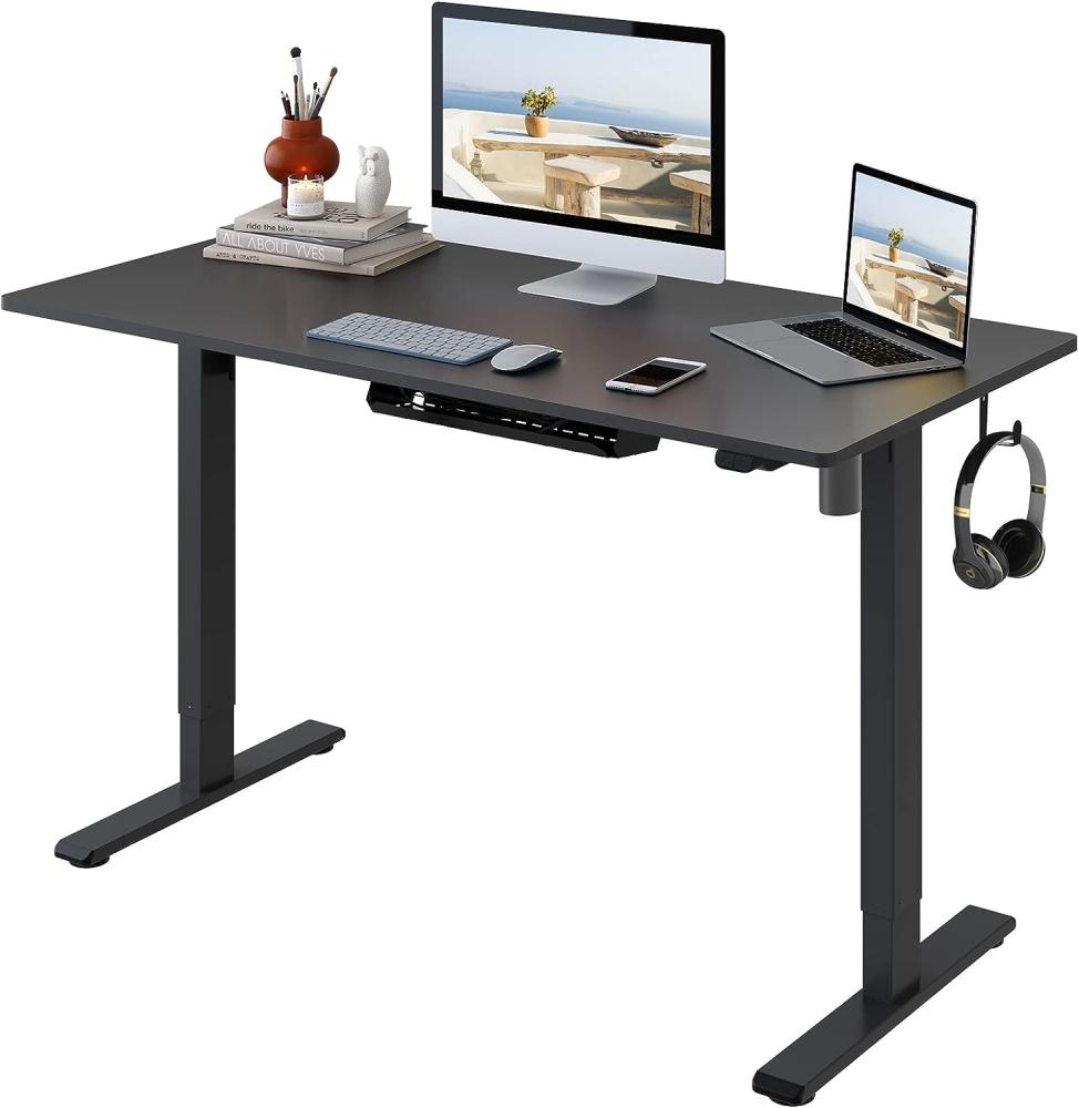 Flexispot EG1 120x80 cm Höhenverstellbarer Schreibtisch Elektrisch 2-Fach-Teleskop mit Tischplatte Sitz- & Stehpult (Mahogani,Weiß Gestell) Bild 1