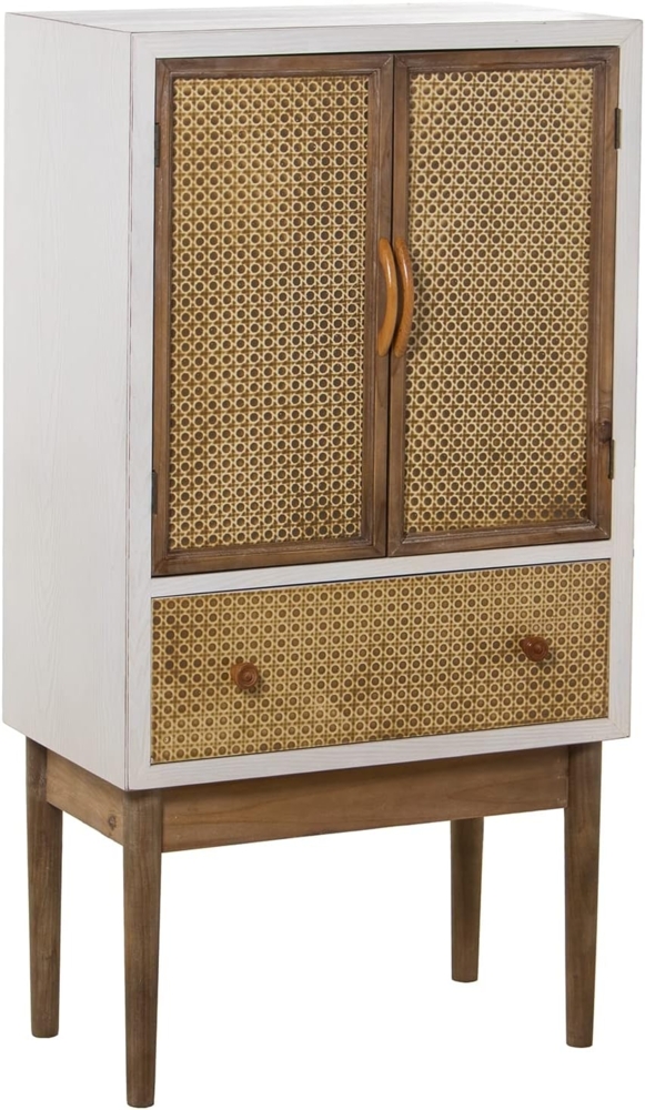 DRW Schrank mit 2 Türen und 1 Schublade aus Holz und Weide simuliert in Weiß und Natur 60 x 35 x 116 cm, 60 x 35 x 116 cm Bild 1