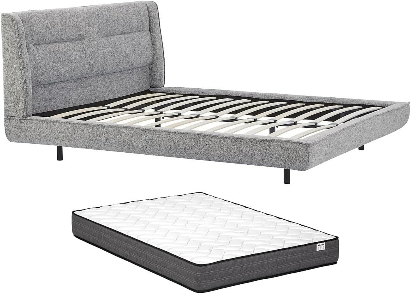 Vente-unique - Bett + Matratze - 140 x 190 cm - Bouclé-Stoff - Grau - ISYDE Bild 1