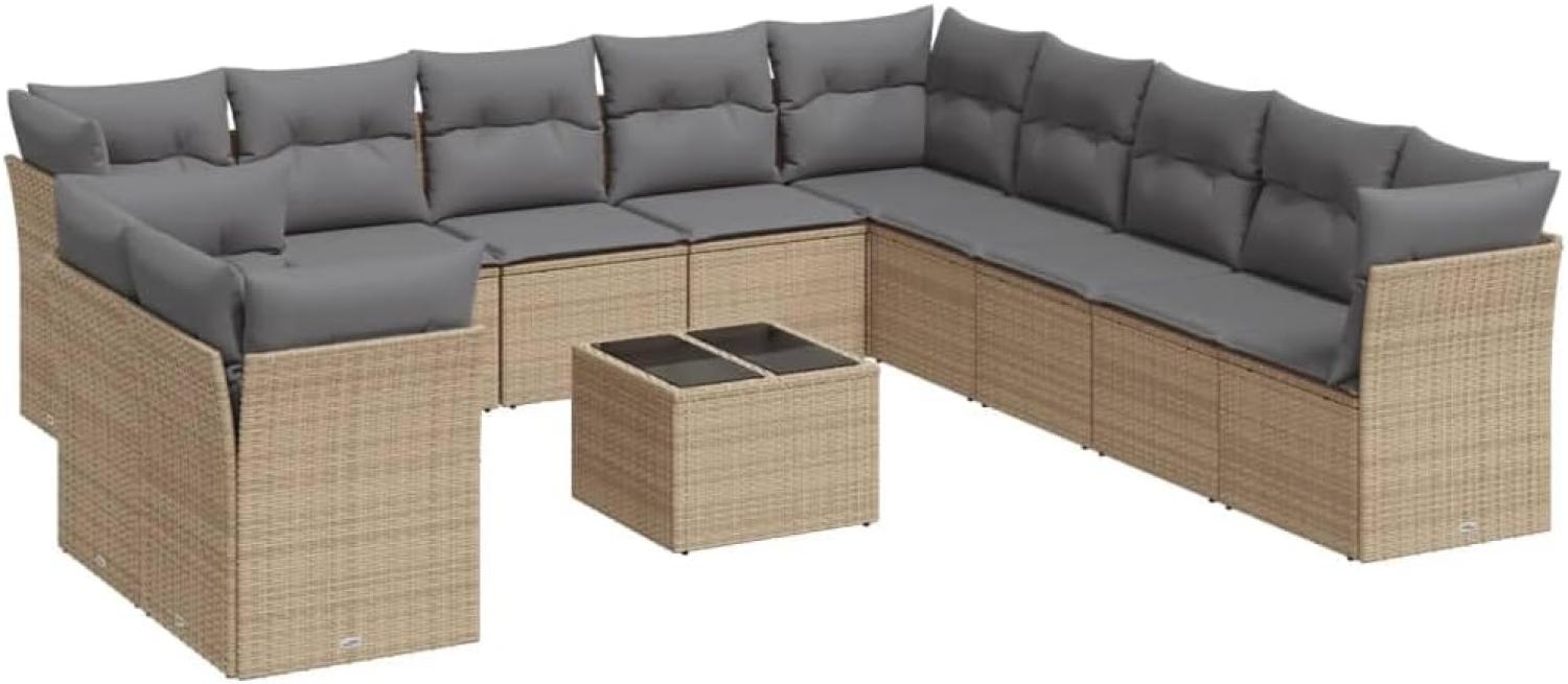 vidaXL 12-tlg. Garten-Sofagarnitur mit Kissen Beige Poly Rattan 3217889 Bild 1