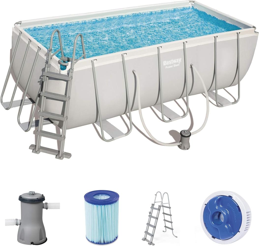 Bestway Power Steel 56456 8124 l Gerahmter Pool Leiter Blau Grau 74 kg Bild 1