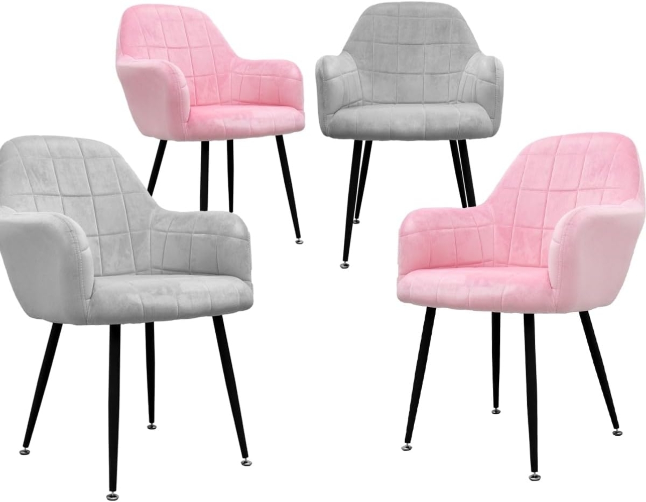 ML-DESIGN Stuhl Esszimmerstuhl ergonomisch & gepolstert Esstischstuhl mit Rückenlehnen (4 St), Wohnzimmerstuhl Rosa/Grau Samtbezug Metallbeine Polsterstuhl Bild 1