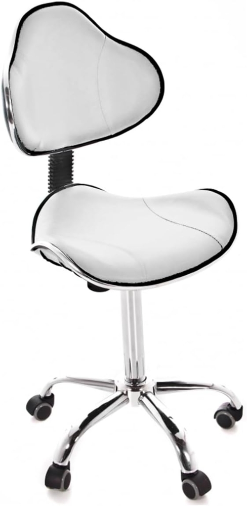 QUIRUMED Ergonomischer Hocker mit Gaslift, Basis mit 5 Rädern, weiße Farbe, höhenverstellbar, Struktur aus verchromtem Stahl, Kunstleder, Ästhetik, Physiotherapie, medizinische Zentren, Büro Bild 1