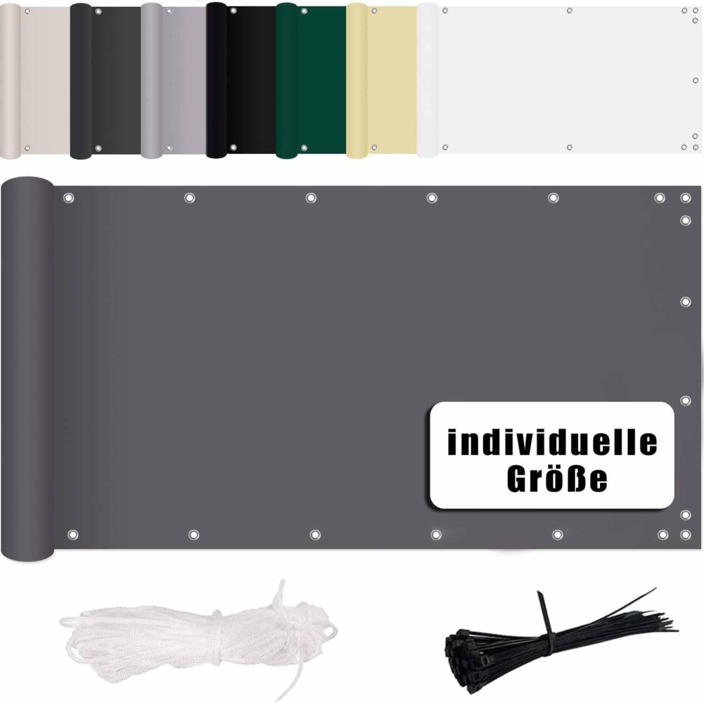 MENGH Balkonbespannung 70x700 cm, Balkon Sichtschutz Balkonabdeckung, Wetterbeständiges und Pflegeleichtes, mit Ösen Nylon Kabelbinder und Kordel für Gartenzaun Balkonzaun grau Bild 1