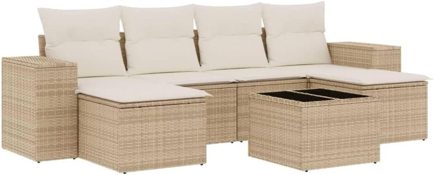 vidaXL 7-tlg. Garten-Sofagarnitur mit Kissen Beige Poly Rattan 3255265 Bild 1