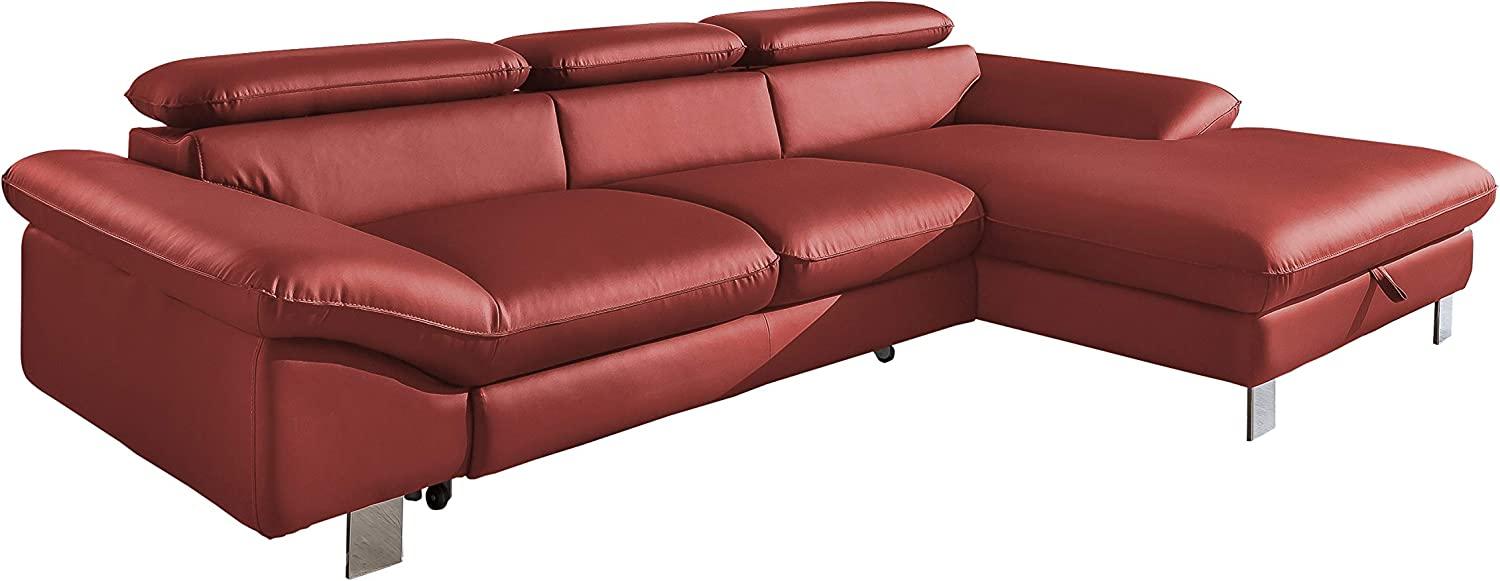 Mivano Ecksofa Driver mit Schlaffunktion und Stauraum / Ledersofa in L-Form mit Recamiere rechts / Inkl. verstellbare Kopfstützen / 266 x 73 x 169 / Kunstleder rot Bild 1