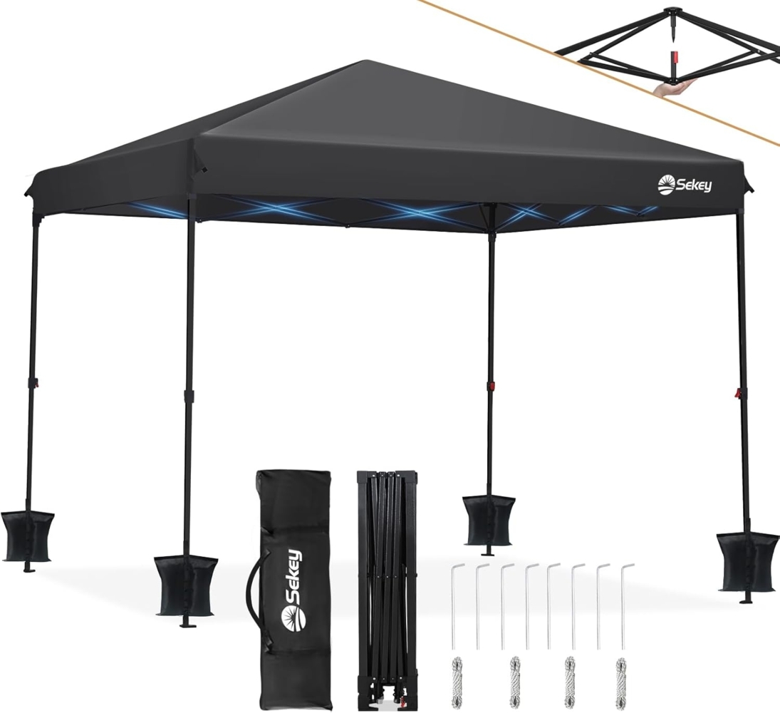 Sekey EIN Personen Setup Pavillon 3x3 Wasserdicht Stabil Winterfest, Pop Up Faltpavillon Camping, Faltbar Partyzelt Gartenzelt mit 4 Sandsäcke für Festival, Events, Picknicks, Grau Bild 1
