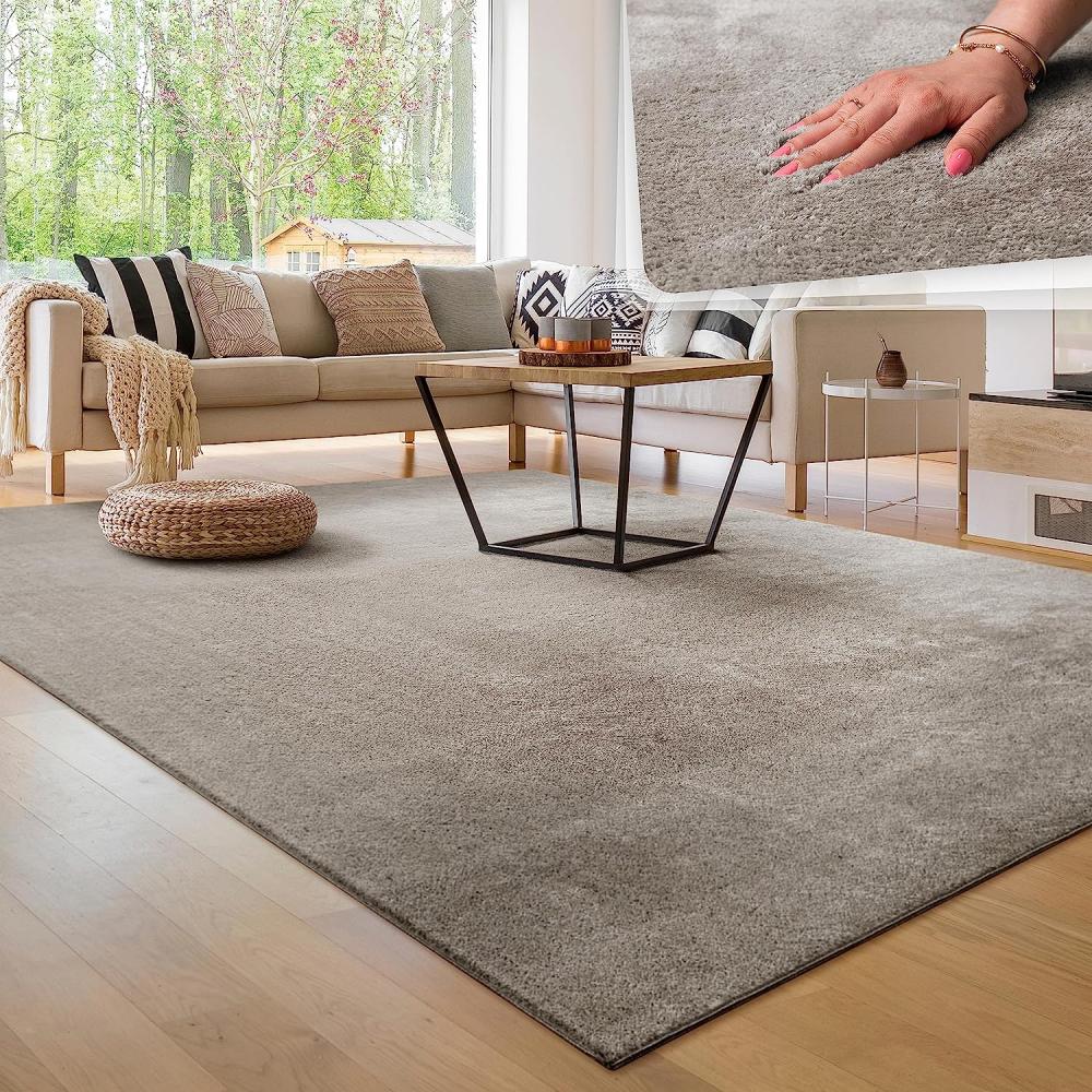 Paco Home Waschbarer Teppich Wohnzimmer Schlafzimmer Kurzflor rutschfest Flauschig Weich Moderne Einfarbige Muster, Grösse:160x220 cm, Farbe:Grau Bild 1