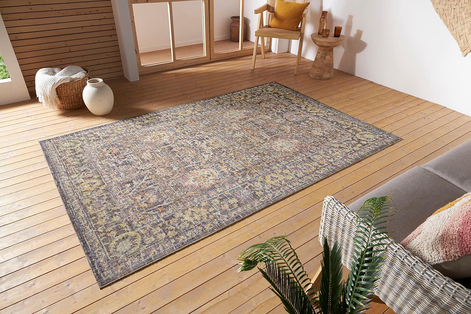 Nouristan Luxor In- & Outdoor Teppich Orient – Orientalischer Flachgewebe Vintage Used Look Waschbar Wetterfest & UV-beständig für Balkon, Terrasse, Garten, Wohnzimmer – Grau Multicolor, 115x170cm Bild 1