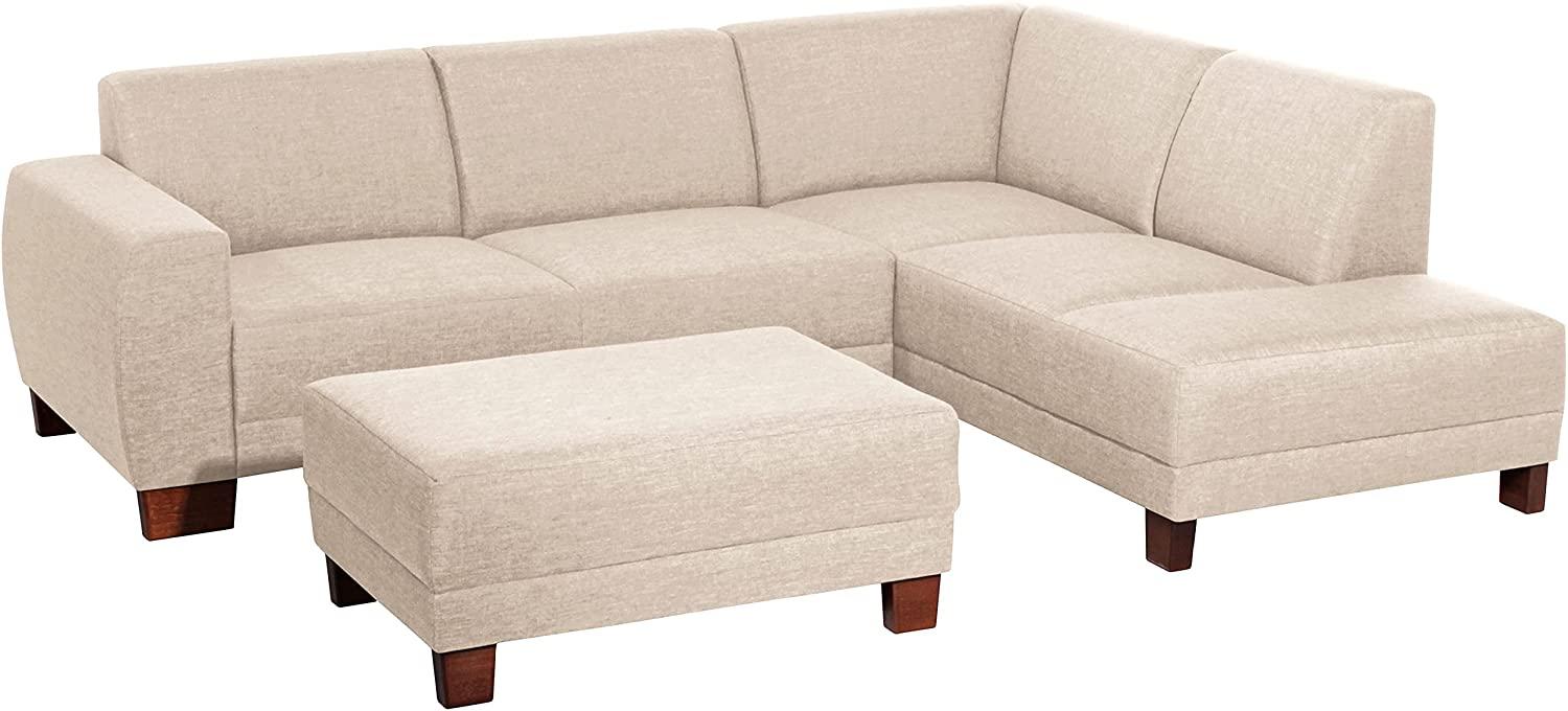 Blackpool Ecksofa Flachgewebe Leinenoptik Creme Buche Nussbaumfarben Bild 1