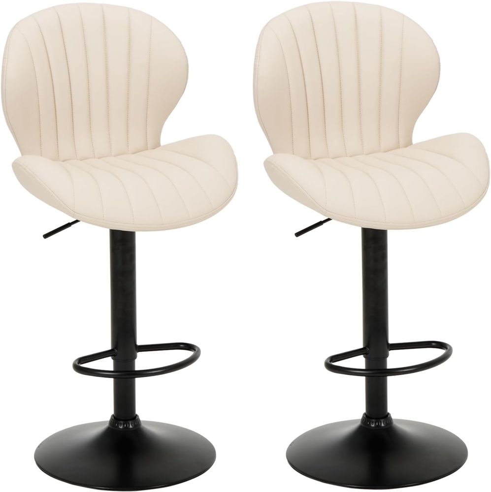 COLAMY Barhocker 2er Set, 360° Drehbarer Höhenverstellbarer Barstühle, Moderne Kücheninsel Barstools mit Rückenlehne, PU-Kunstleder Barstühle – Geeignet für Küche, Bar, Esszimmer, Büro, Beige Bild 1