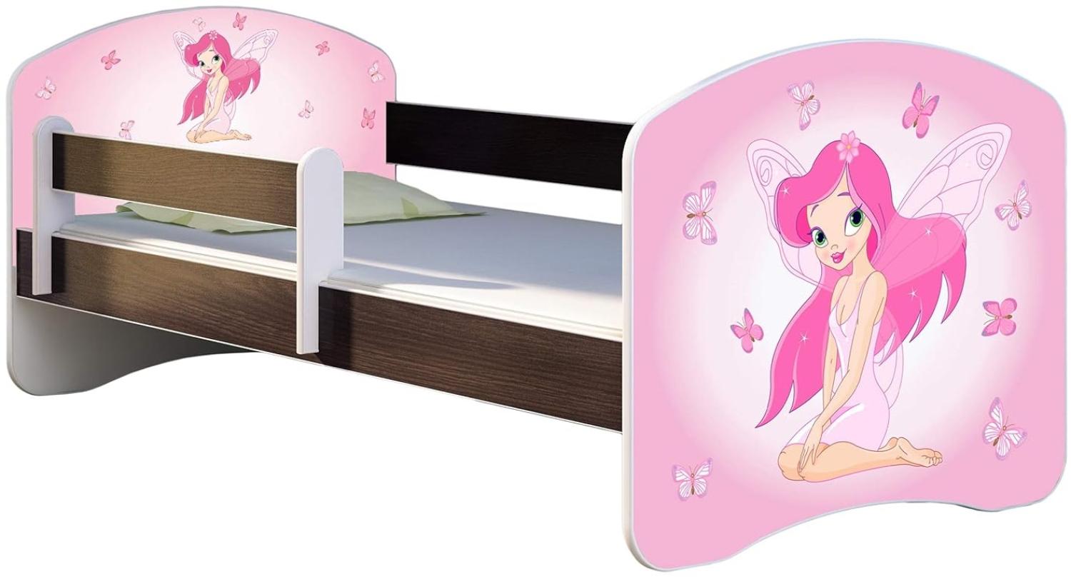 ACMA Kinderbett Jugendbett mit Einer Schublade und Matratze Wenge mit Rausfallschutz Lattenrost II 140x70 160x80 180x80 (07 Rosa Fee, 140x70) Bild 1