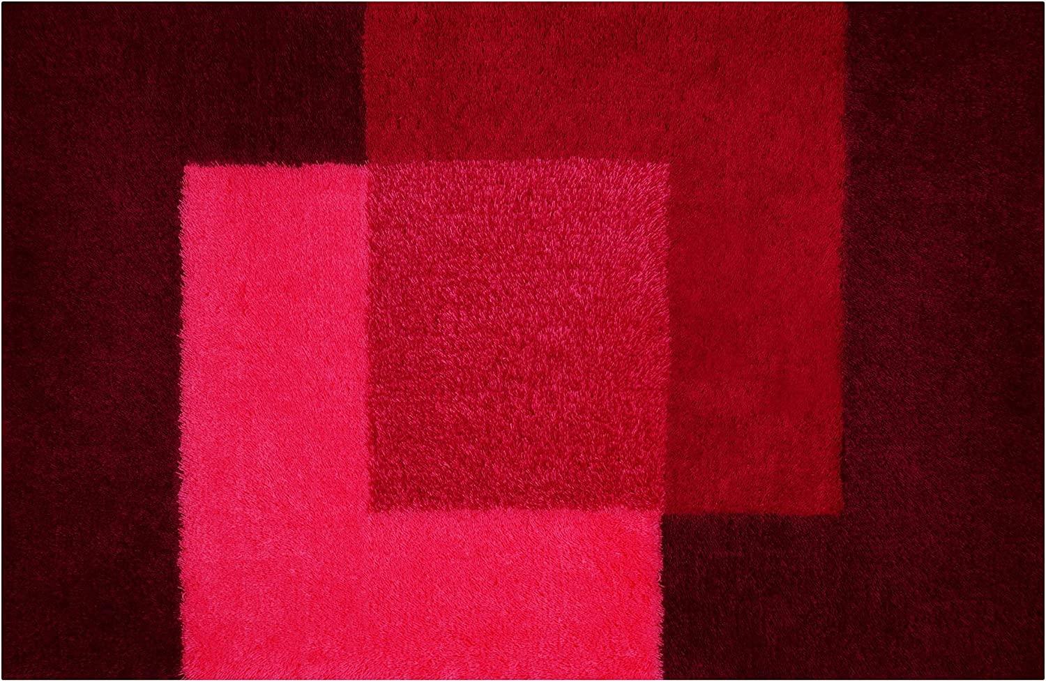 Spirella Badteppich Badvorleger Duschvorleger "Crossover" Hochflor waschbar, rutschfest Badematte 55x65 cm – Rot Bild 1