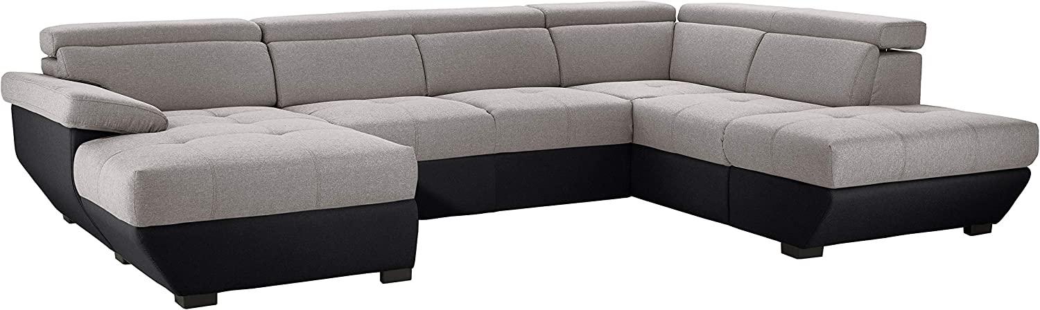 Mivano U-Form-Sofa Speedway, Moderne Wohnlandschaft mit verstellbaren Kopfteilen, 332 x 79 x 222, Zweifarbiger Bezug, Grau/Schwarz Bild 1