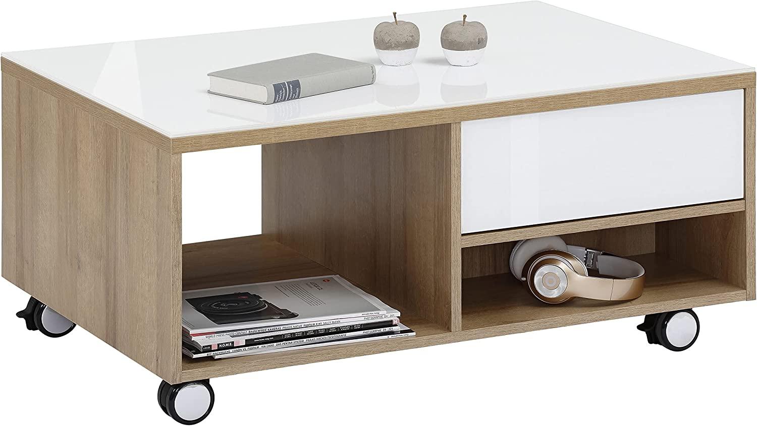 Couchtisch >SHINO SETS< (BxHxT: 90 x 40 x 65 cm) in Riviera Eiche - Weißglas Bild 1