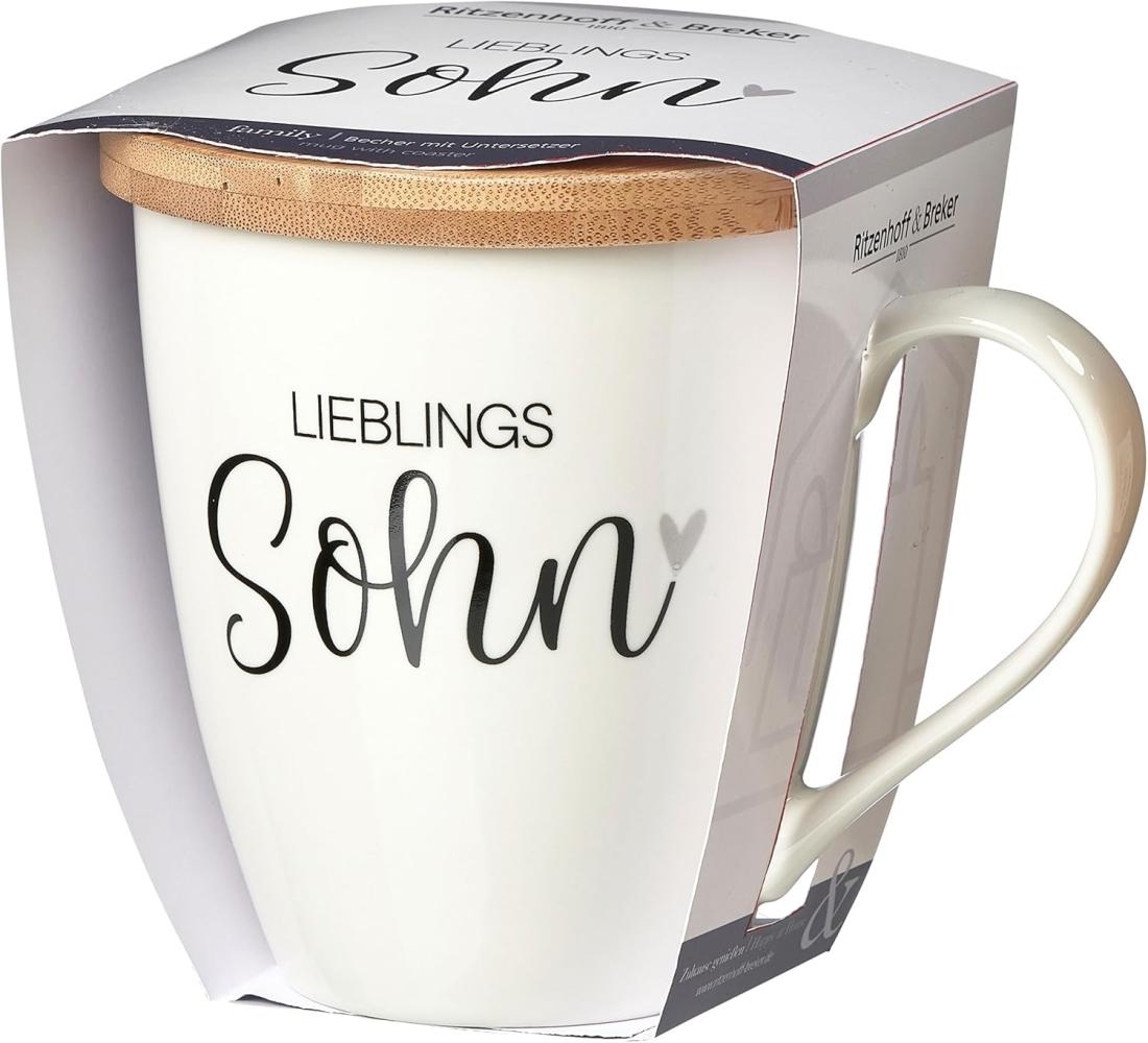 Ritzenhoff & Breker Becher Family Sohn, mit Untersetzer, Kaffeebecher, Tasse, mit Henkel, Porzellan, Weiß, 560 ml, 416626 Bild 1