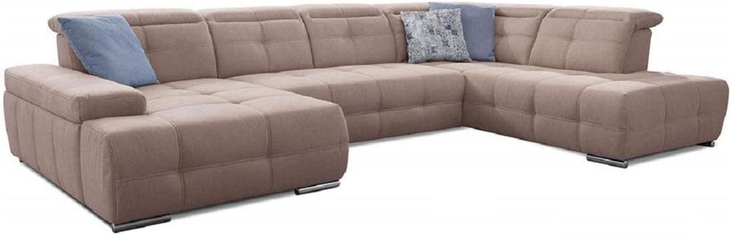 Cavadore Wohnlandschaft Mistrel mit verstellbaren Kopfteilen / U-Form Sofa mit leichter Fleckentfernung dank Soft Clean / Geeignet für Haushalte mit Kindern, Haustieren /343 x 77 x 228 / hellbraun Bild 1