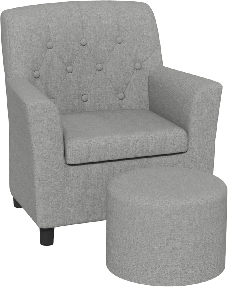 AIYAPLAY Sessel mit Fußhocker, ab 18 Monaten (Kindersofa, 2-St, Kindersessel), Leinentoptik, Eukalyptusholz, grau, 45 x 43 x 50,5 cm Bild 1