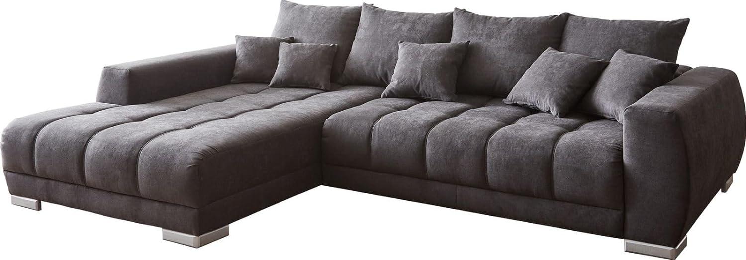 Ecksofa Nabor 300x230 cm Mikrofaser Schwarz Recamiere links inkl. elektrischer Vorziehfunktion Bild 1