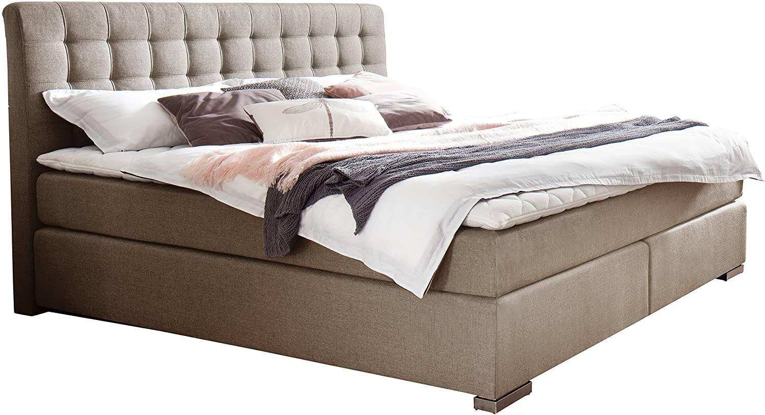 Boxspringbett Lenno - Stoffbezug Beige H2 & H3 200x200cm Bild 1