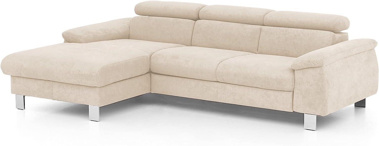 Mivano Ecksofa Micky mit Recamiere / Eckcouch mit Bettfunktion, Bettkasten und Kopfteilverstellung / 244 x 72 x 166 / Mikrofaser, Beige Bild 1