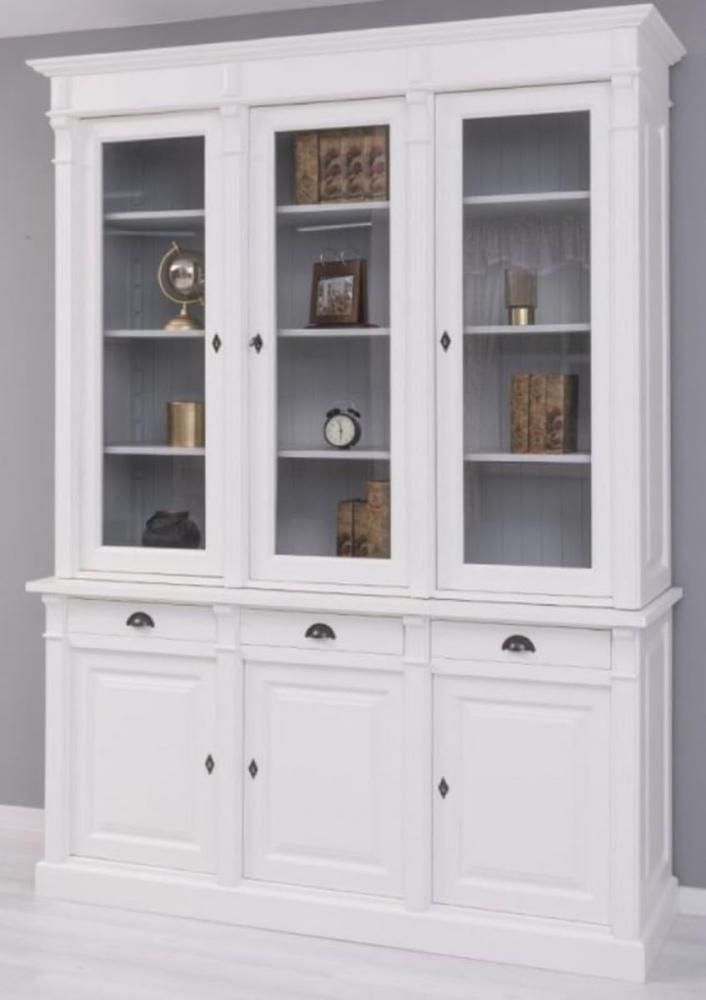 Casa Padrino Landhausstil Bücherschrank Weiß / Grau 183 x 51 x H. 240 cm - Massivholz Schrank - Regalschrank - Wohnzimmerschrank - Büroschrank - Landhausstil Möbel Bild 1