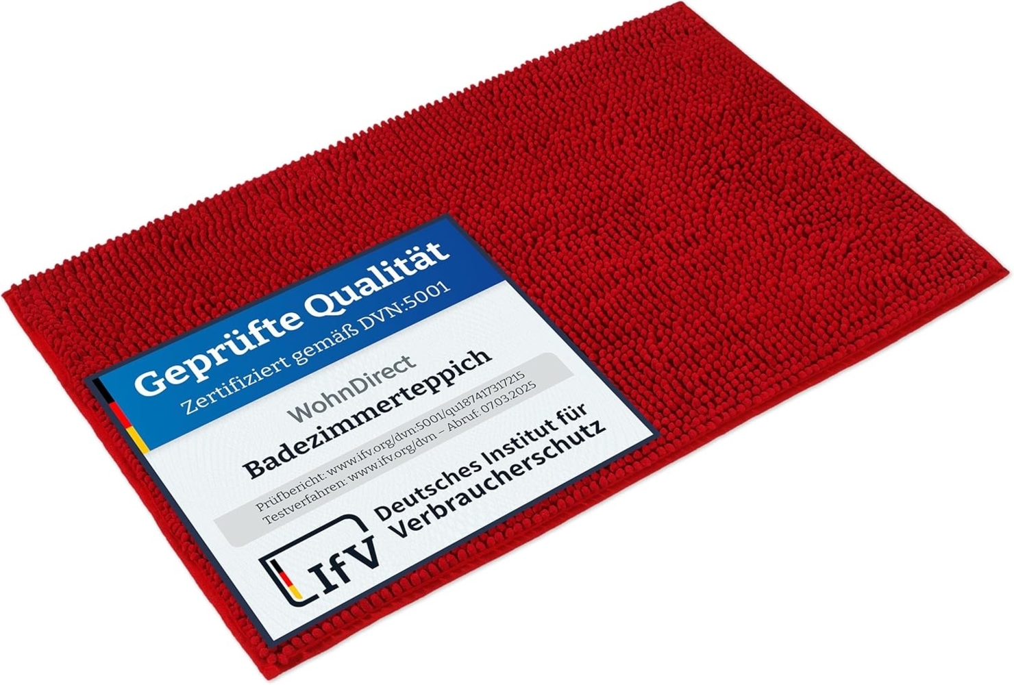 WohnDirect Badematte 70x120 cm | Rot - rutschfest & Waschbar - Badezimmerteppich zum Set kombinierbar, Badvorleger, WC Garnitur, Badteppich Bild 1