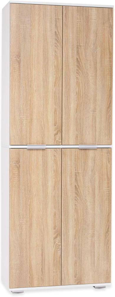 Büromöbel Aktenschrank Ordnerschrank B80,2cm x H214,7cm x T35cm Schrank Mehrzweckschrank Büroschrank Vorratsschrank Hochschrank Allzweckschrank Weiß/Sonoma-Eiche (Kombinierbar Erweiterbar) Bild 1