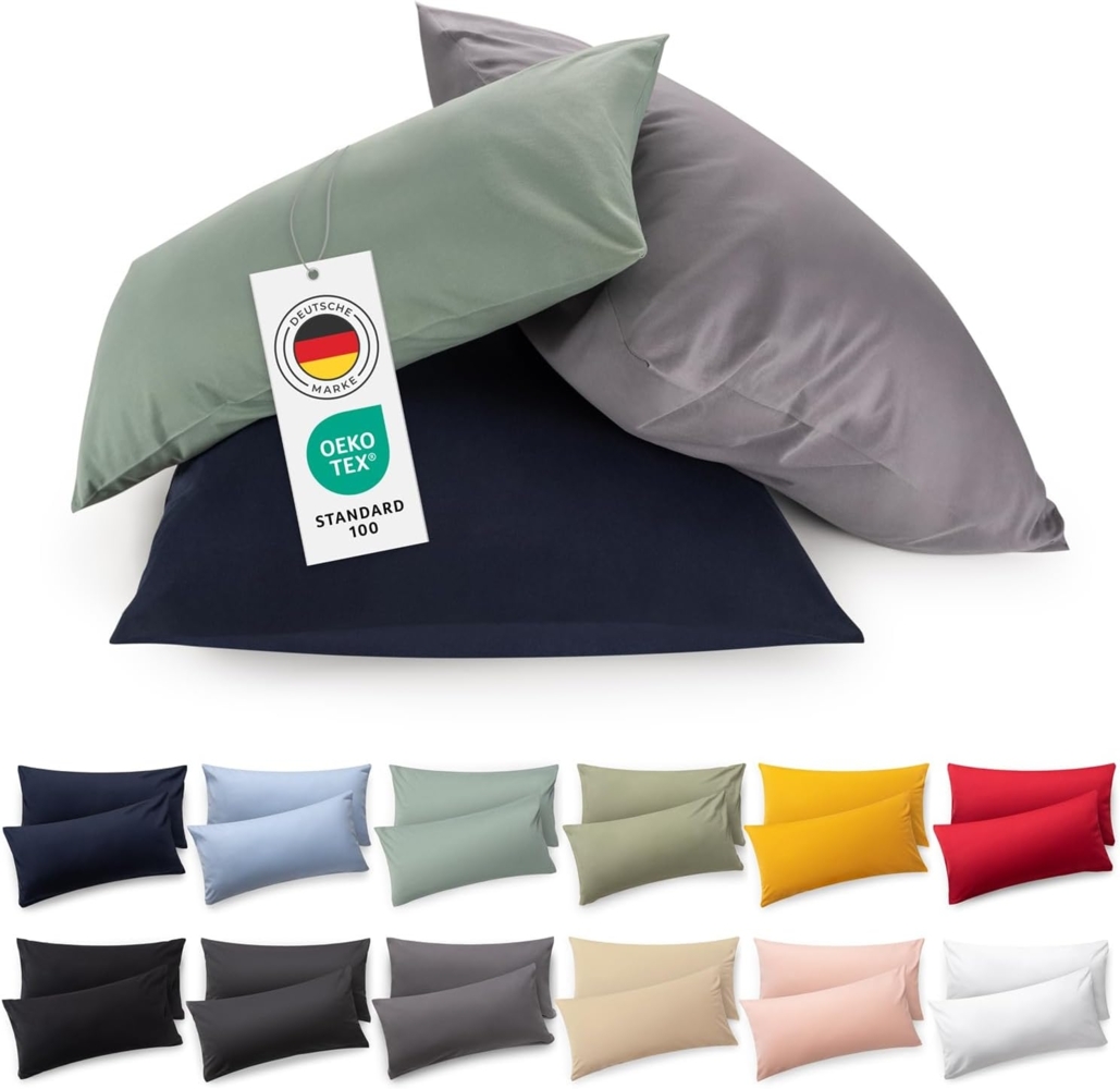 Blumtal Jersey Kissenbezug 50x60 im 2er Set - Oeko-TEX zertifizierte Kopfkissenbezüge 50x60 aus 100% Baumwolle - weiche Kissenhülle für Kissen 50x60 cm mit Reißverschluss - Weiß Bild 1