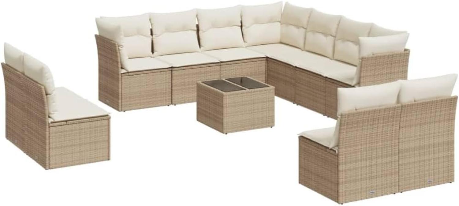 vidaXL 12-tlg. Garten-Sofagarnitur mit Kissen Beige Poly Rattan 3217828 Bild 1